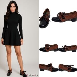 Creazioni Di Egozi 20s Antique Brown Leather Lace-up Square Toe Block Heel Pumps